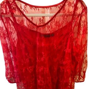 New York &Co Sheer Red Blouse